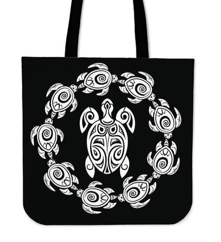 Image of Peaceful Circle of Life Tribal Turtle Totes Tote Bag Black