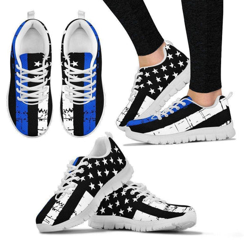 Image of Premium Thin Blue Line Sneakers Shoes Women's Sneakers - White - White Sole US5 (EU35) 