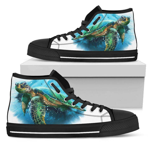 Image of Groovy Watercolor Turtle on Premium High Tops V.3 Mens High Top - Black - V.3 US5 (EU38)