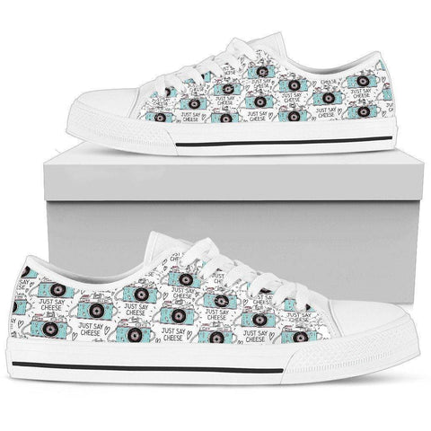 Image of Premium Canvas Shoes, Say Cheese Womens Womens Low Top - White - Say Cheese US5.5 (EU36)