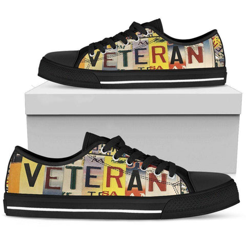 Image of Veteran License Plate Art | Premium Low Top Shoes Shoes Mens Low Top - Black - Black US5 (EU38) 