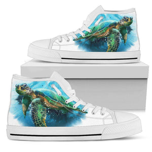 Groovy Watercolor Turtle on Premium High Tops V.3 Mens High Top - White - V.3 US5 (EU38) 