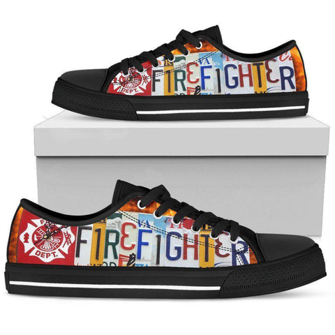 Image of Firefighter License Plate Art | Low Top Shoes Shoes Womens Low Top - Black - Black US5.5 (EU36) 