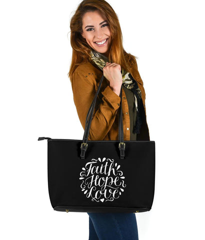 Image of Faith Hope Love, Large Vegan Leather Tote Bags