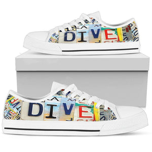 Dive License Plate Art Shoes Womens Low Top - White - White US5.5 (EU36) 
