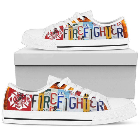 Image of Firefighter License Plate Art | Low Top Shoes Shoes Womens Low Top - White - White US5.5 (EU36) 