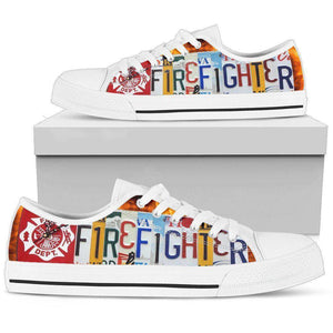 Firefighter License Plate Art | Low Top Shoes Shoes Womens Low Top - White - White US5.5 (EU36) 