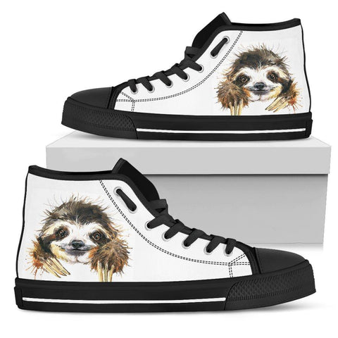 Image of Smiling Sloth on Custom Premium Canvas Hightops Womens High Top - Black - Smiley B US5.5 (EU36)