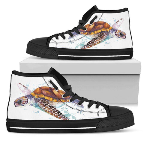 Image of Groovy Watercolor Turtle on Premium High Tops V.2 Womens High Top - Black - V.2 US5.5 (EU36) 