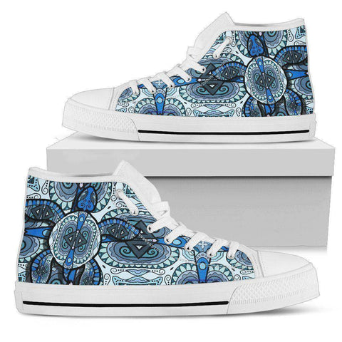 Image of Cool Blue Turtle on Premium High Tops V.1 Womens High Top - White - Large US5.5 (EU36) 