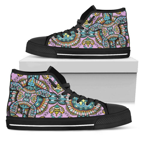 Image of Cool Pink Tribal Turtle High Tops Womens High Top - Black - Large Pink US5.5 (EU36)