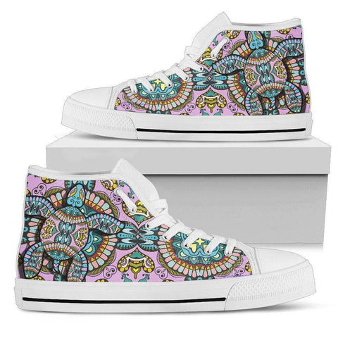 Image of Cool Pink Tribal Turtle High Tops Womens High Top - White - Large Pink US5.5 (EU36) 