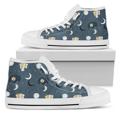 Image of Premium Sleeping Sloth Shoes | High and Low Top Available Shoes Mens High Top - White - MWH US5 (EU38) 