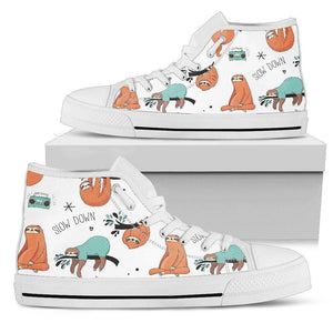 Great Sloths on Awesome High Top Shoes, Womens Shoes Womens High Top - White - Large Sloth US5.5 (EU36) 