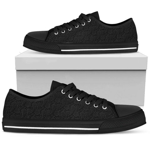 Image of Epic Canvas Shoes with Beautiful Flower Art Womens Low Top - Black - Grey on Black US5.5 (EU36) 