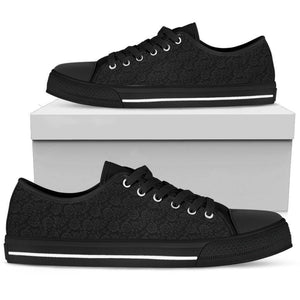 Epic Canvas Shoes with Beautiful Flower Art Womens Low Top - Black - Grey on Black US5.5 (EU36) 