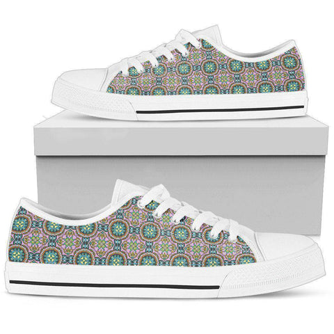 Image of Pink Tribal pattern on Premium Canvas Shoes Shoes Womens Low Top - White - WW US5.5 (EU36) 