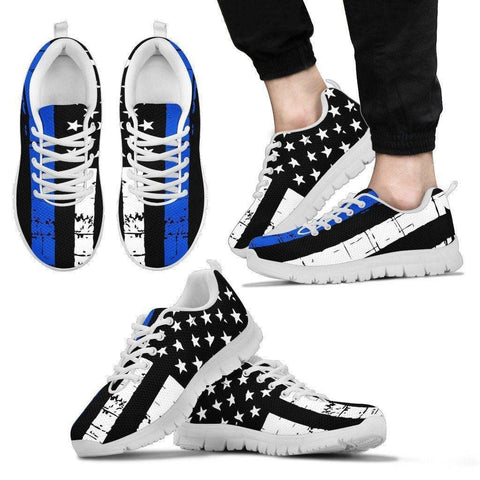 Image of Premium Thin Blue Line Sneakers Shoes Men's Sneakers - White - White Sole US5 (EU38) 