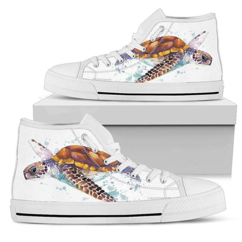 Image of Groovy Watercolor Turtle on Premium High Tops V.2 Mens High Top - White - V.2 US5 (EU38) 