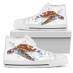 Groovy Watercolor Turtle on Premium High Tops V.2 Mens High Top - White - V.2 US5 (EU38) 