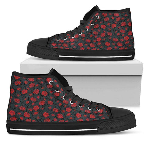 Image of Epic Canvas Shoes with Beautiful Flower Art Womens High Top - Black - Red on Grey US5.5 (EU36) 