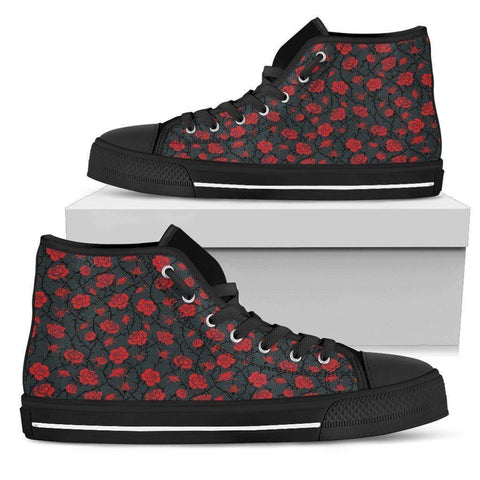 Image of Epic Canvas Shoes with Beautiful Flower Art Womens High Top - Black - Red on Grey US5.5 (EU36)
