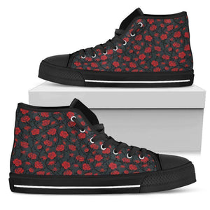 Epic Canvas Shoes with Beautiful Flower Art Womens High Top - Black - Red on Grey US5.5 (EU36) 