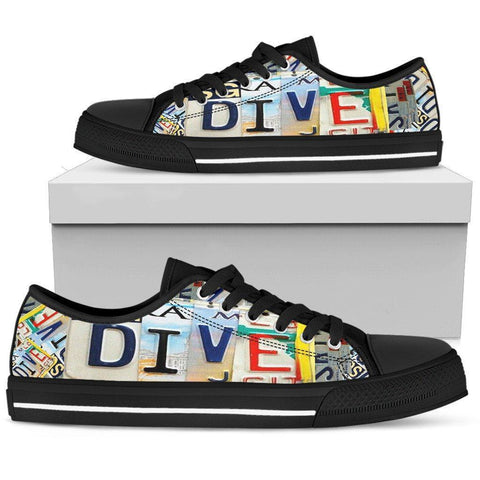 Image of Dive License Plate Art Shoes Mens Low Top - Black - Black US5 (EU38)