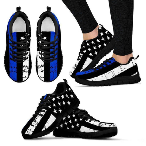 Image of Premium Thin Blue Line Sneakers Shoes Women's Sneakers - Black - Black Sole US5 (EU35) 