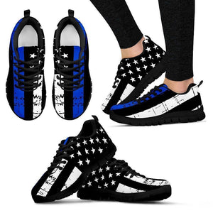 Premium Thin Blue Line Sneakers Shoes Women's Sneakers - Black - Black Sole US5 (EU35) 