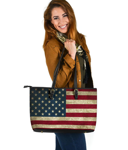 Image of American Flag Tote, Large Vegan Leather Bags 