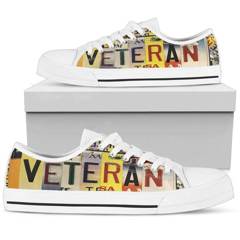 Image of Veteran License Plate Art | Premium Low Top Shoes Shoes Mens Low Top - White - White US5 (EU38) 