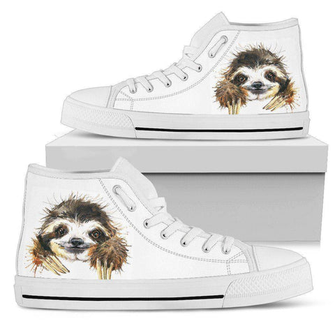 Image of Smiling Sloth on Custom Premium Canvas Hightops Womens High Top - White - Smiley US5.5 (EU36)