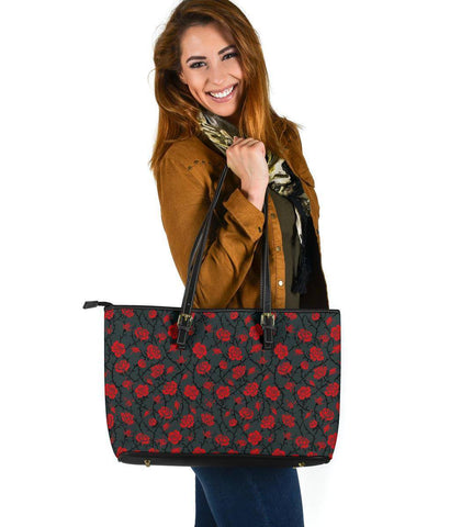 Image of Red Roses, Large Vegan Leather Tote Bags