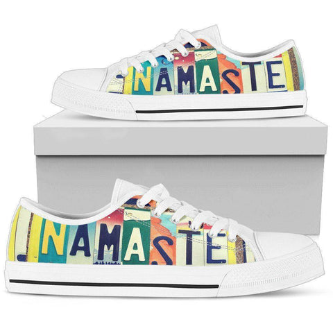 Image of Groovy Namaste License Plate Art | Premium Low Top Shoes Shoes Womens Low Top - White - Womens White US5.5 (EU36) 