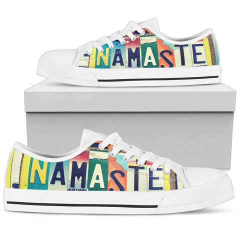 Image of Groovy Namaste License Plate Art | Premium Low Top Shoes Shoes Womens Low Top - White - Womens White US5.5 (EU36)