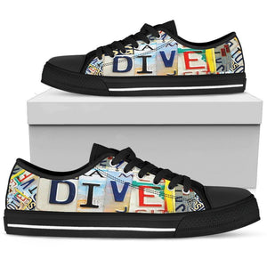 Dive License Plate Art Shoes Womens Low Top - Black - Black US5.5 (EU36) 