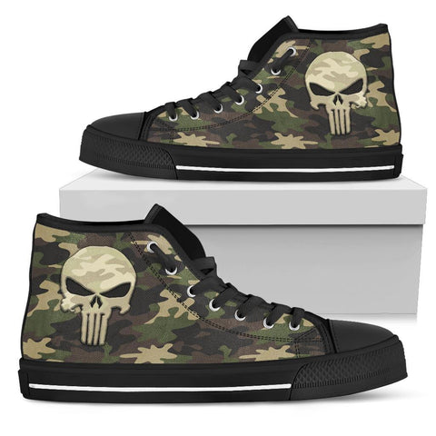 Image of Camo Punisher Canvas High Tops Shoes Womens High Top - Black - Black Sole US5.5 (EU36) 