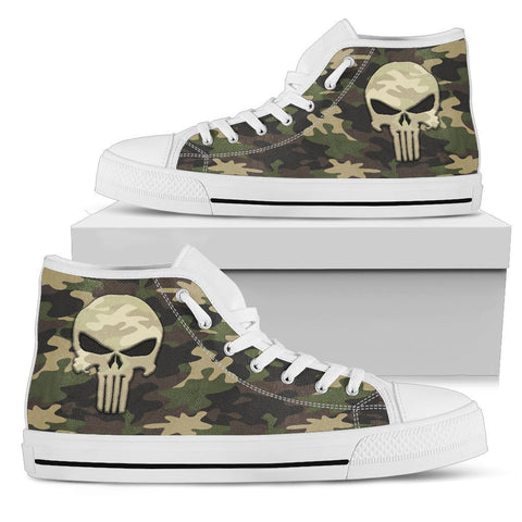 Image of Camo Punisher Canvas High Tops Shoes Womens High Top - White - White Sole US5.5 (EU36) 