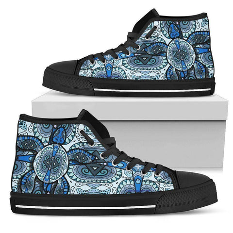 Image of Cool Blue Turtle on Premium High Tops V.1 Womens High Top - Black - Large US5.5 (EU36) 