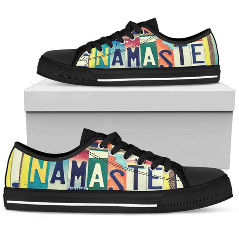 Image of Groovy Namaste License Plate Art | Premium Low Top Shoes Shoes Womens Low Top - Black - Womens Black US5.5 (EU36) 