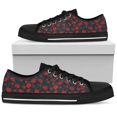 Image of Epic Canvas Shoes with Beautiful Flower Art Womens Low Top - Black - Red on Grey US5.5 (EU36)