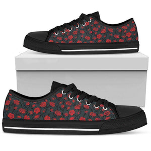 Epic Canvas Shoes with Beautiful Flower Art Womens Low Top - Black - Red on Grey US5.5 (EU36) 