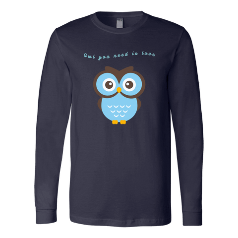 Image of Owl You Need is Love T-shirt Canvas Long Sleeve Shirt Navy S