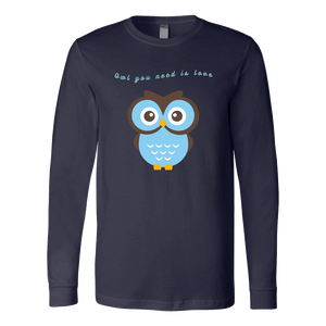 Owl You Need is Love T-shirt Canvas Long Sleeve Shirt Navy S