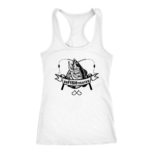 soFISHticated Womens Black Print T-shirt Next Level Racerback Tank White XS