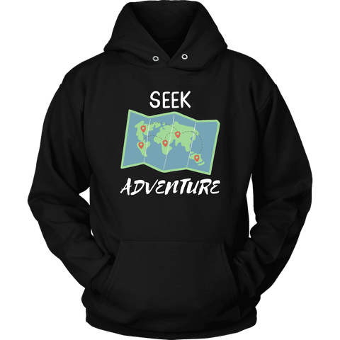 Image of Seek Adventure World Travel T-shirt Unisex Hoodie Black S