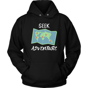 Seek Adventure World Travel T-shirt Unisex Hoodie Black S