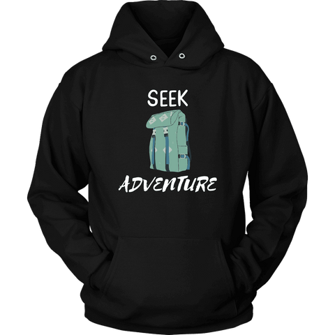 Image of Seek Adventure with Backpack (Womens) T-shirt Unisex Hoodie Black S