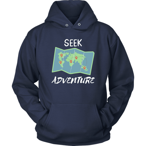 Image of Seek Adventure World Travel T-shirt Unisex Hoodie Navy S